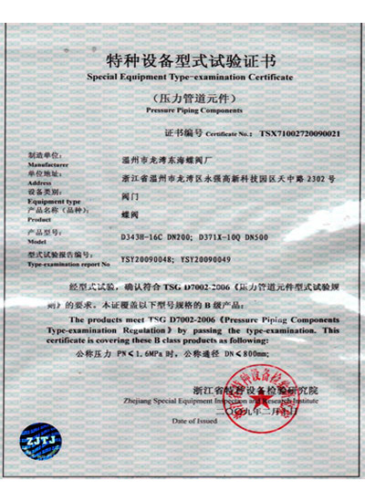 特种设备型式试验证书